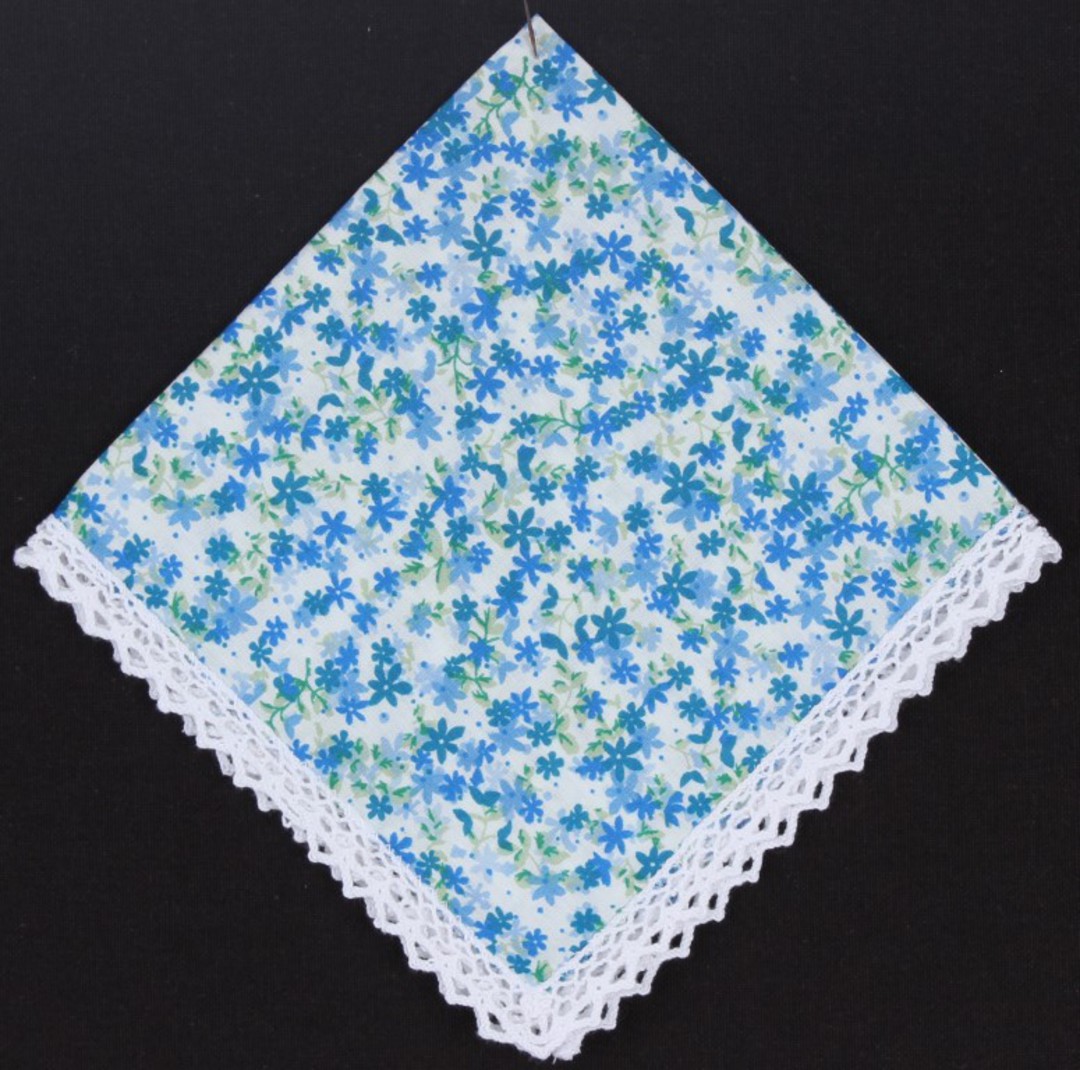 Embroidered lace edge handkerchief "Blue Floral". Style: EHC-BF image 0